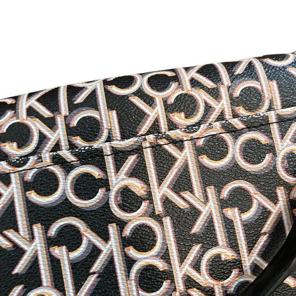 Calvin Klein Black Multi Crossbody Bag Purse Key Item Flap Signature - Picture 6 of 7